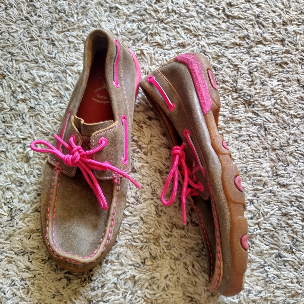 Twisted X Lace Up Driving Loafers Sneakers Breast Cancer Awareness Sz 7,5